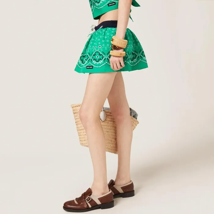 Women Skirts Miu Miu Printed Poplin Miniskirt Mint Green Women Skirts Miu Miu Printed Poplin Miniskirt Mint Green