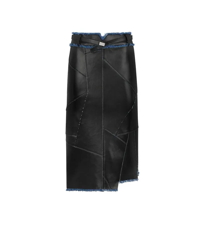 Women Skirts Tom Ford Leather And Denim Asymmetric Skirt Black