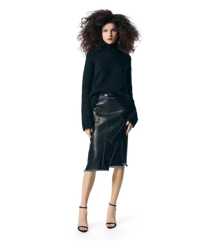 Women Skirts Tom Ford Leather And Denim Asymmetric Skirt Black Women Skirts Tom Ford Leather And Denim Asymmetric Skirt Black
