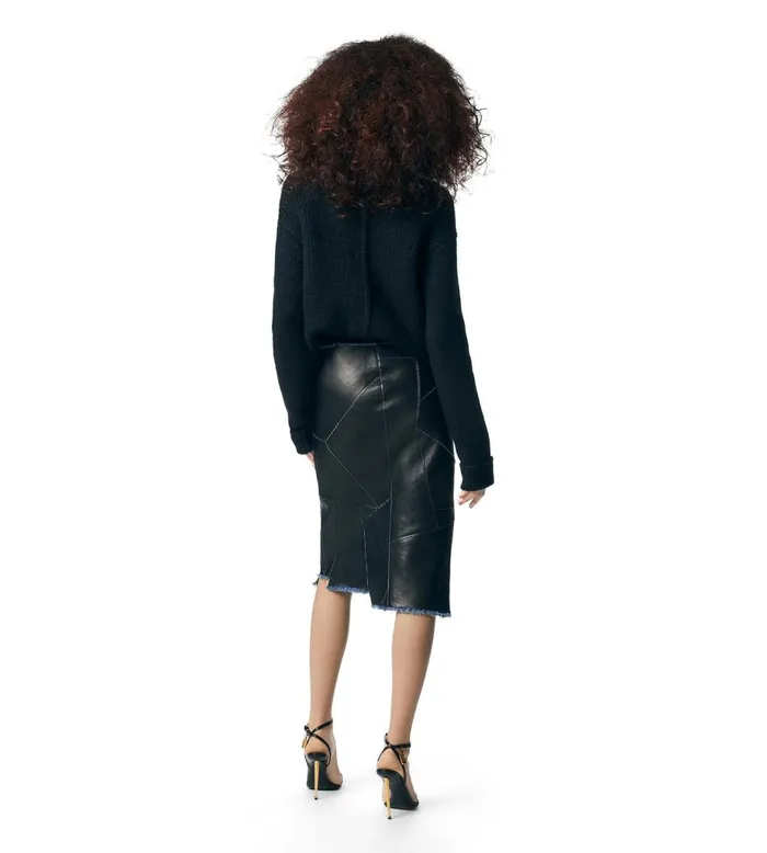 Women Skirts Tom Ford Leather And Denim Asymmetric Skirt Black Women Skirts Tom Ford Leather And Denim Asymmetric Skirt Black