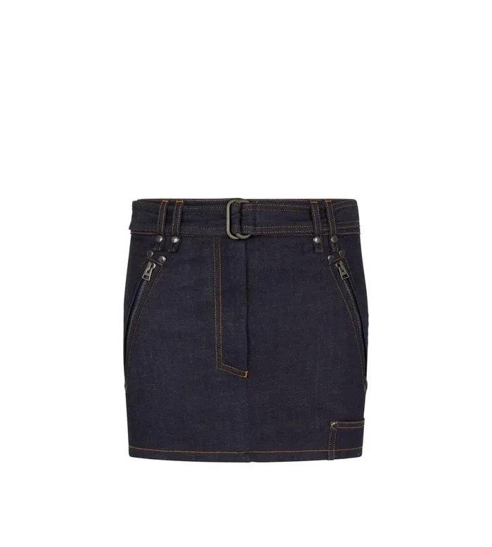 Women Skirts Tom Ford Lightweight Denim Belted Mini Skirt Dark Indigo
