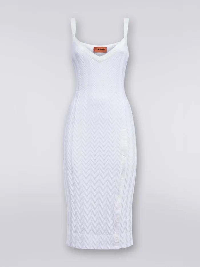 Women Sleeveless Cotton And Viscose Longuette Dress With Side Button Placket White Missoni Dresses
