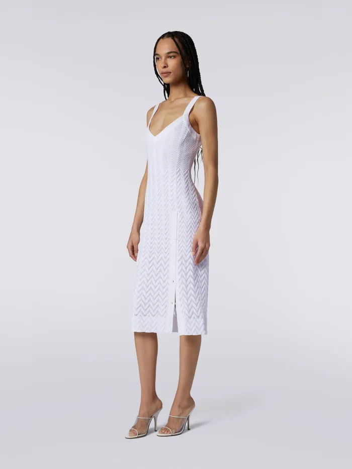 Women Sleeveless Cotton And Viscose Longuette Dress With Side Button Placket White Missoni Dresses