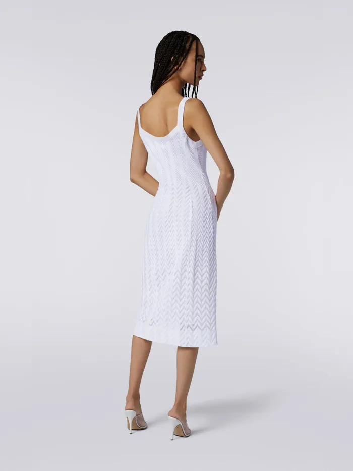 Women Sleeveless Cotton And Viscose Longuette Dress With Side Button Placket White Missoni Dresses