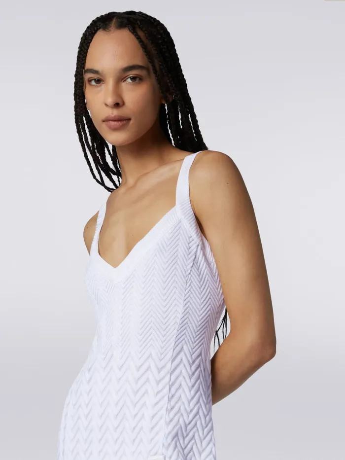 Women Sleeveless Cotton And Viscose Longuette Dress With Side Button Placket White Missoni Dresses