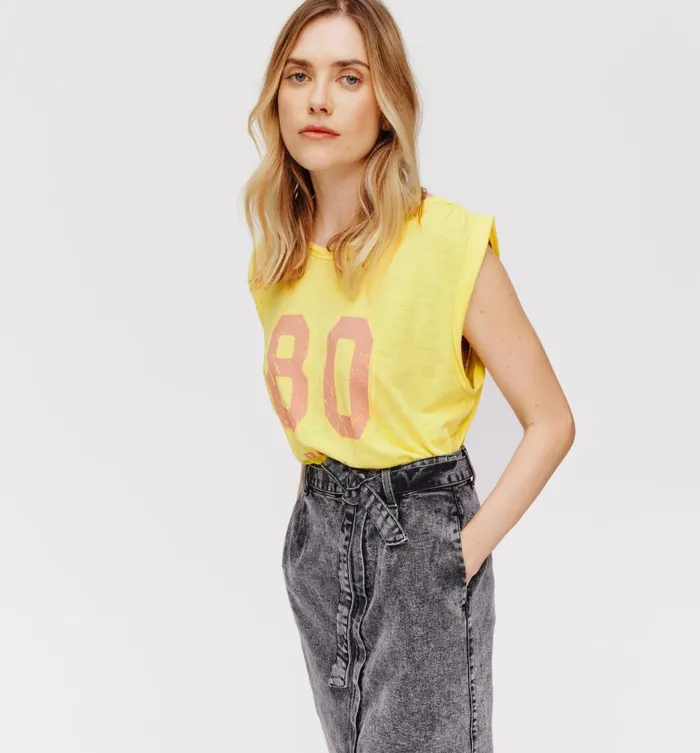 Women Sleeveless Vest Top 8211 Lemon Green Prints Promod Tops