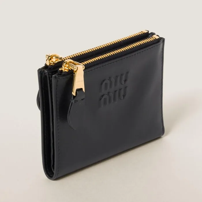 Women Small Wallets Miu Miu Small Leather Wallet Black