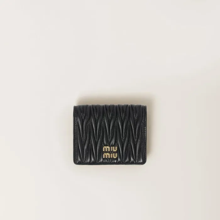 Women Small Wallets Miu Miu Small Matelass Nappa Leather Wallet Black