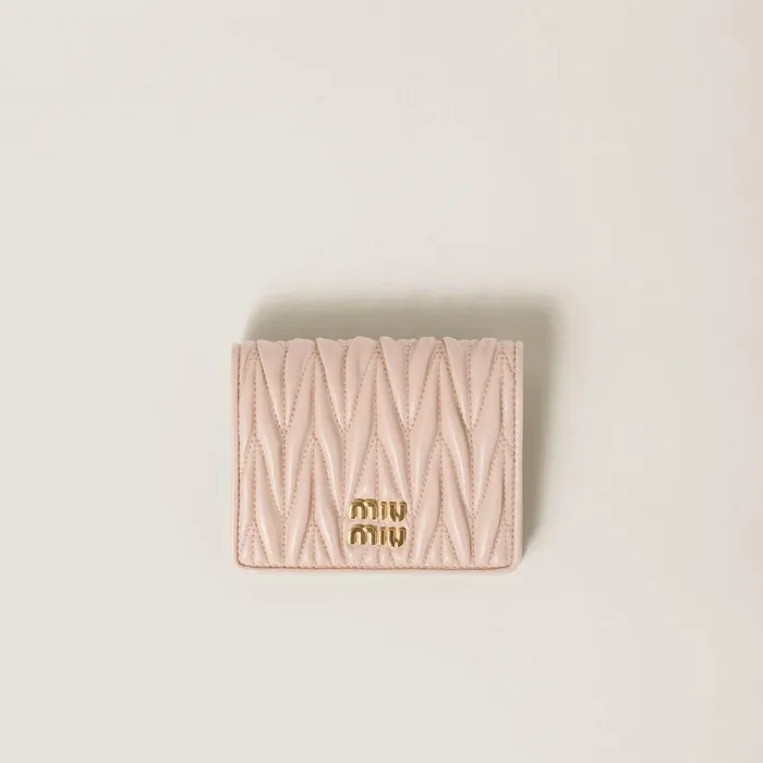 Women Small Wallets Miu Miu Small Matelass Nappa Leather Wallet Powder Pink