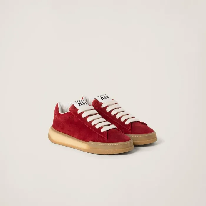 Women Sneakers Miu Miu Bleached Suede Sneakers Scarlet