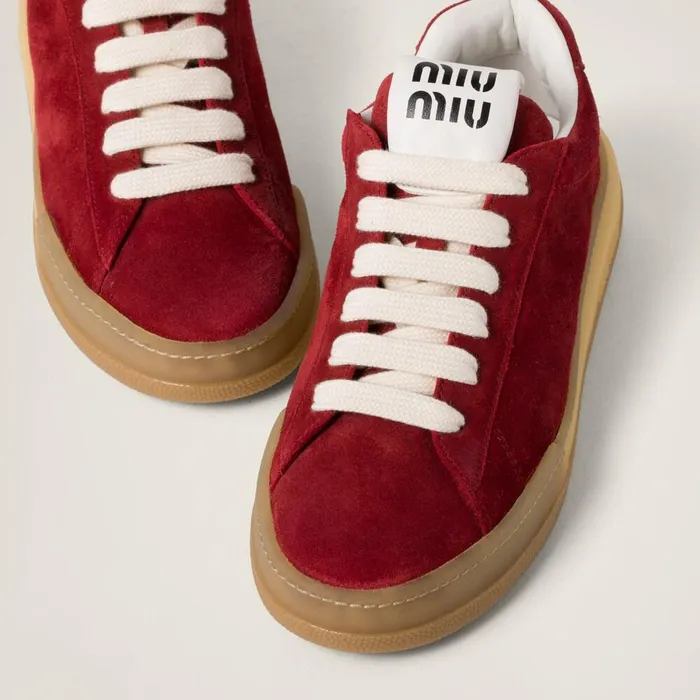 Women Sneakers Miu Miu Bleached Suede Sneakers Scarlet Women Sneakers Miu Miu Bleached Suede Sneakers Scarlet
