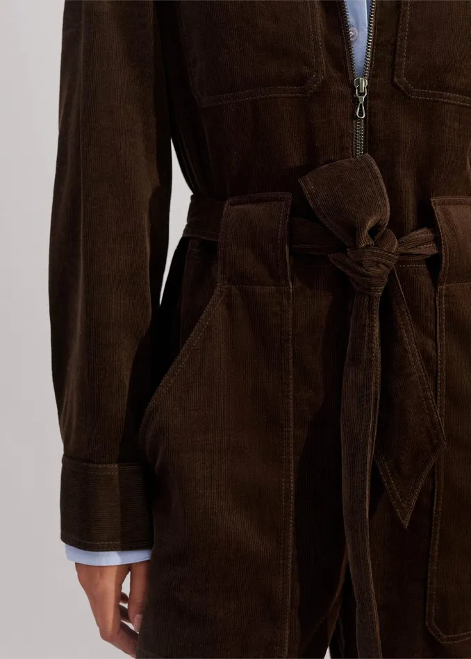 Women Soft Cord Jumpsuit Belt Warm Chocolate MEEM