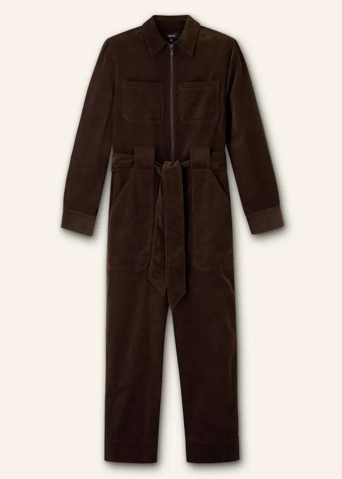Women Soft Cord Jumpsuit Belt Warm Chocolate MEEM