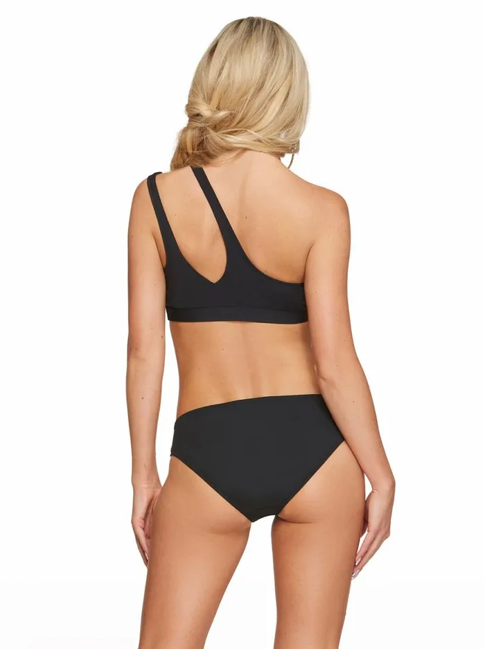 Women Solid One Shoulder Top With Slash In Black Jessica Simpson Swim