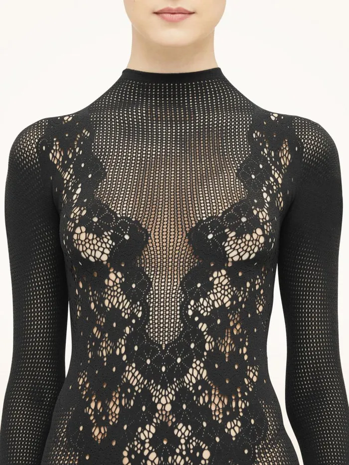 Women String Bodies Wolford Flower Lace String Body Black