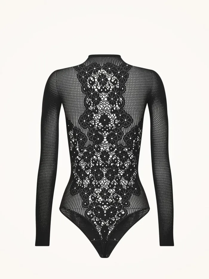 Women String Bodies Wolford Flower Lace String Body Black