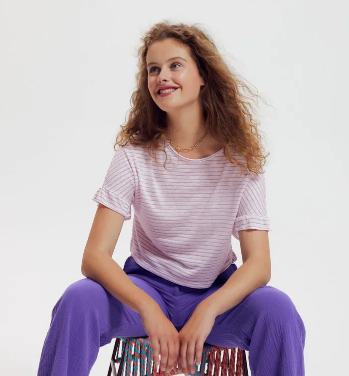 Women Striped Top 8211 Light Lilac Promod Tops