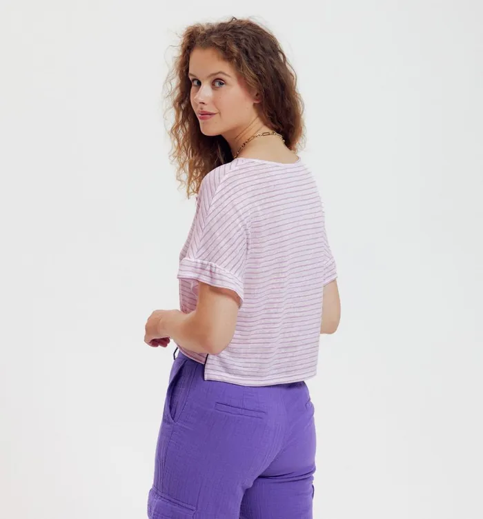 Women Striped Top 8211 Light Lilac Promod Tops