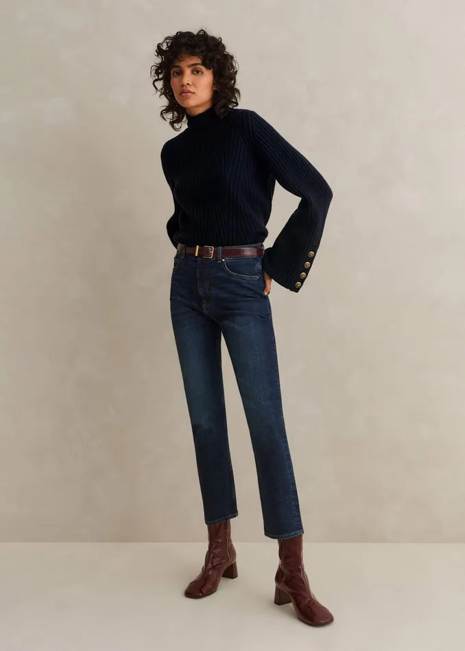 Women Super Slim Crop Jean Authentic Dark Blue Wash MEEM