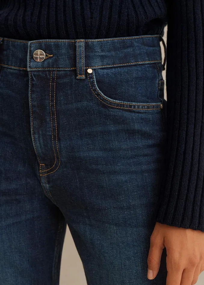 Women Super Slim Crop Jean Authentic Dark Blue Wash MEEM