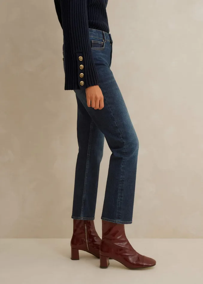 Women Super Slim Crop Jean Authentic Dark Blue Wash MEEM