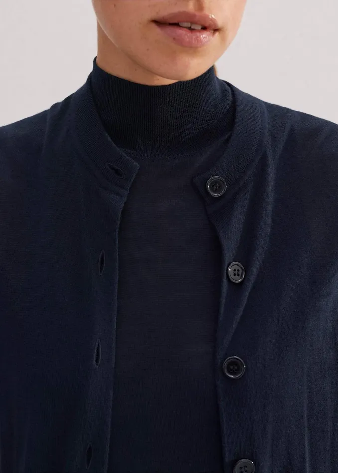 Women Superfine Merino Halter Funnel Neck Top Navy MEEM