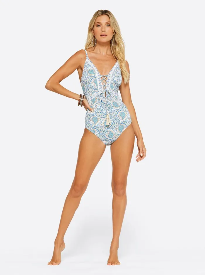 Women Sweetness Overload Lace Front One Piece In White Multi Jessica Simpson Swim