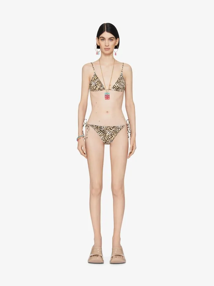 Women Swimwear Givenchy Bikini Top With Leopard Print And 4G Detail Beigeblack