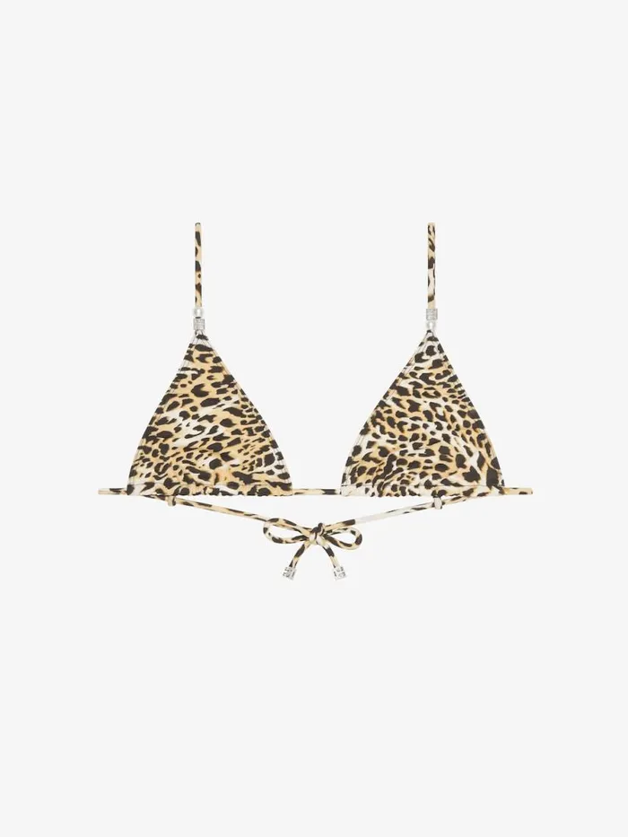 Women Swimwear Givenchy Bikini Top With Leopard Print And 4G Detail Beigeblack