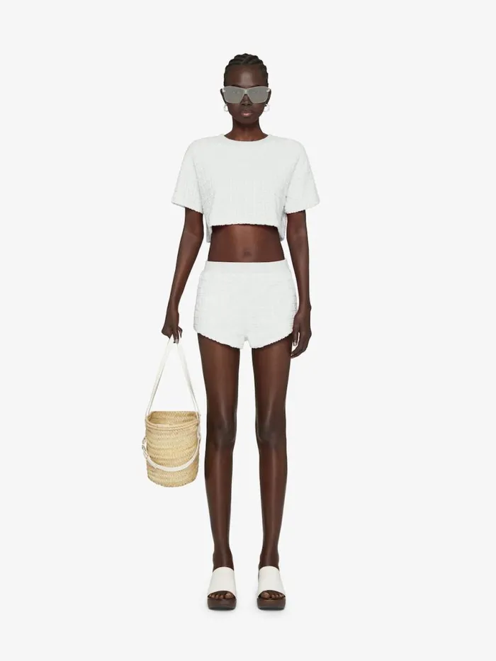 Women TShirts Givenchy Cropped Tshirt In 4G Cotton Towelling White
