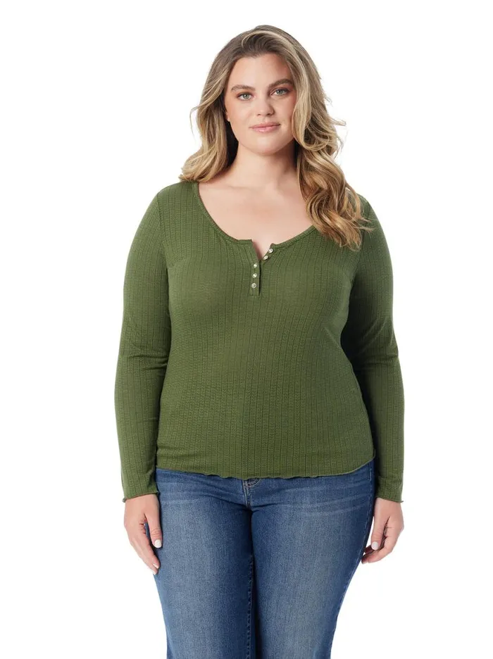 Women Tahani Henley Top In Bronze Green Jessica Simpson Tops and Tees