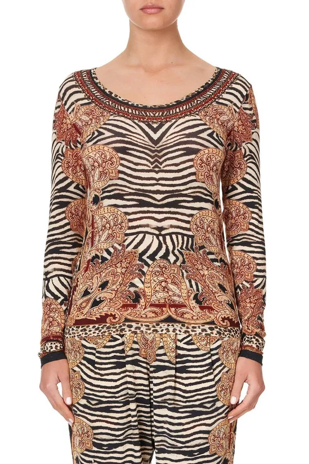 Women Tees Camilla Long Sleeve Fitted Top Wild Fire