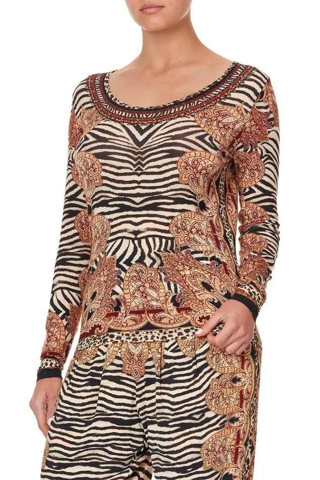 Women Tees Camilla Long Sleeve Fitted Top Wild Fire