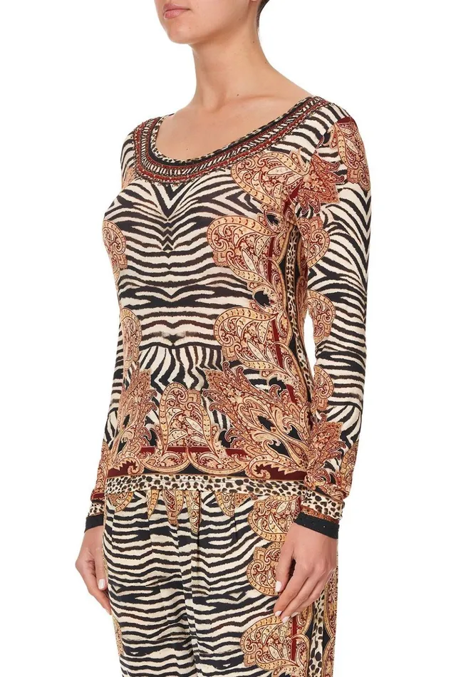 Women Tees Camilla Long Sleeve Fitted Top Wild Fire