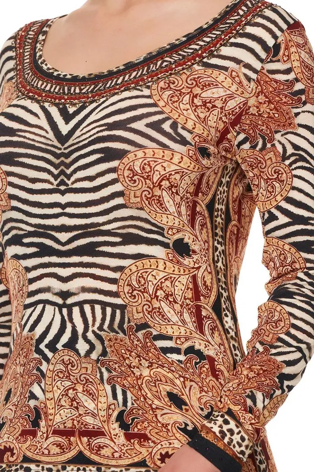 Women Tees Camilla Long Sleeve Fitted Top Wild Fire