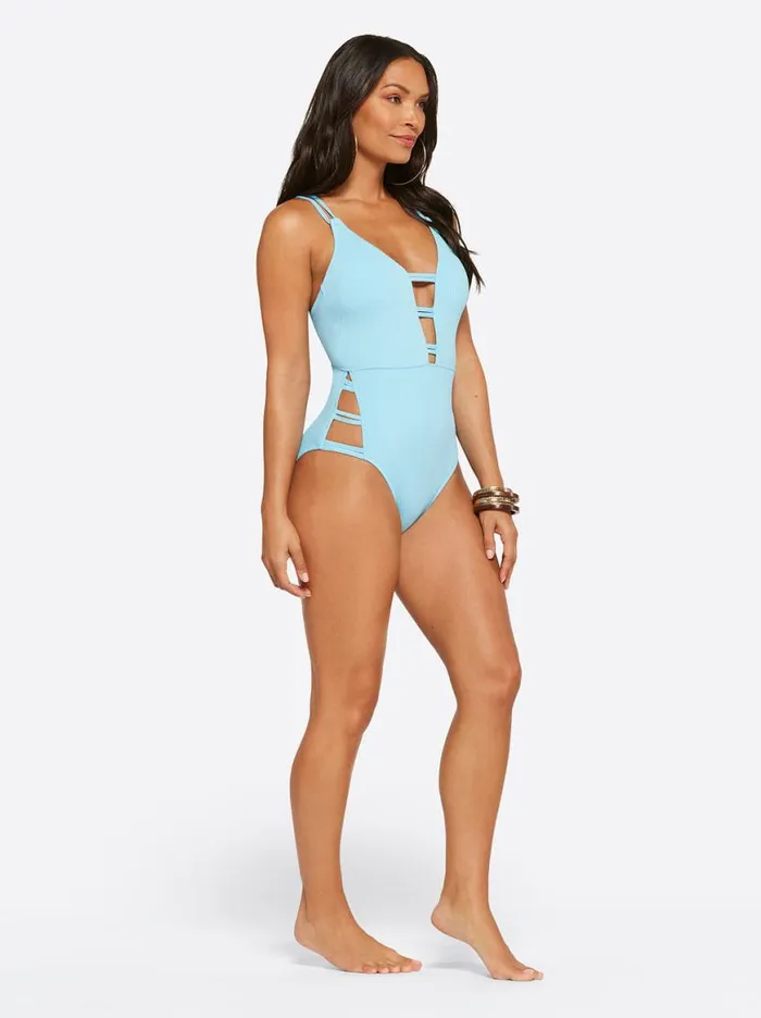 Women Textured Solids Plunge One Piece In Sky Jessica Simpson Swim