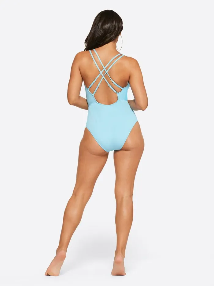 Women Textured Solids Plunge One Piece In Sky Jessica Simpson Swim