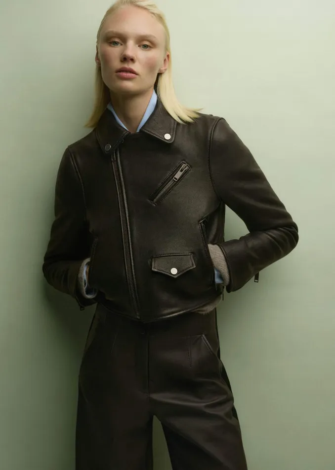 Women The Perfect Little Biker Jacket Blackbrown MEEM