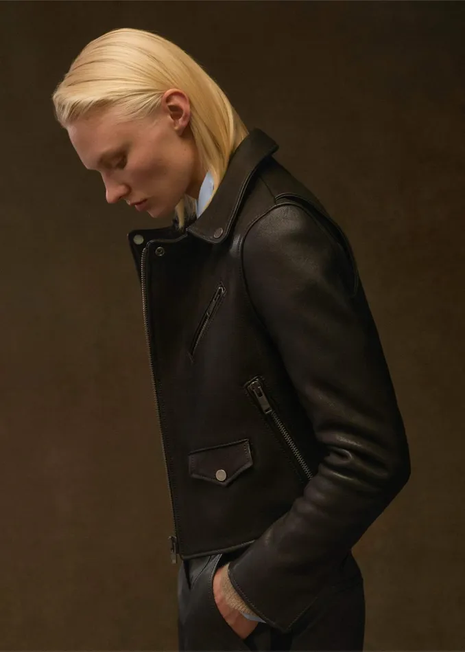 Women The Perfect Little Biker Jacket Blackbrown MEEM