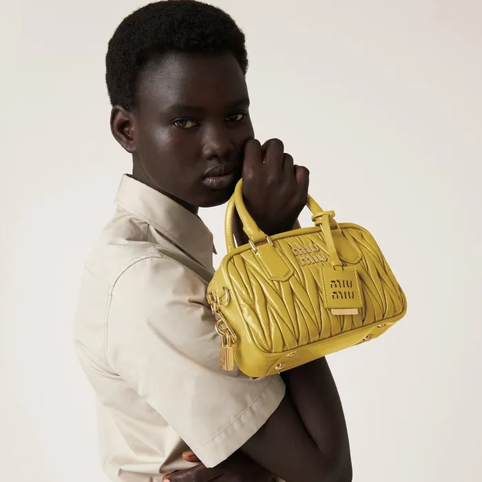 Women Top Handles Miu Miu Arcadie Matelass Nappa Leather Bag Pineapple