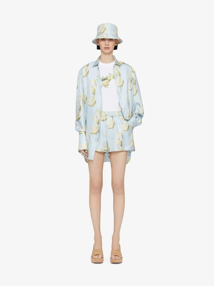 Women Tops and Shirts Givenchy Oversized Shirt In Silk With Lemon Print Blueyellow