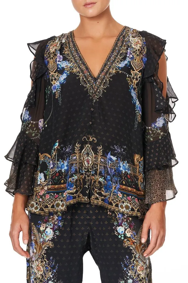 Women Tops Camilla Ruffle Cold Shoulder Blouse Palace Playhouse