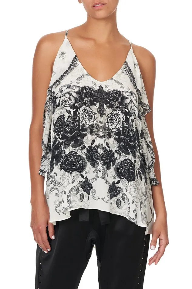 Women Tops Camilla Strap Top With Ruffle Midnight Pearl