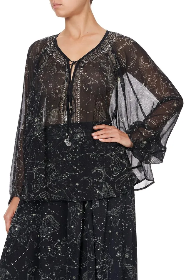 Women Tops Camilla Tie Front High Low Hem Blouse Moon Set