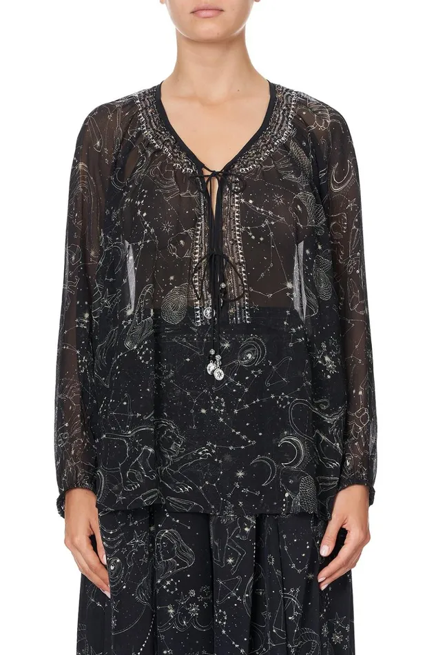 Women Tops Camilla Tie Front High Low Hem Blouse Moon Set