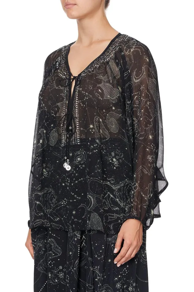 Women Tops Camilla Tie Front High Low Hem Blouse Moon Set
