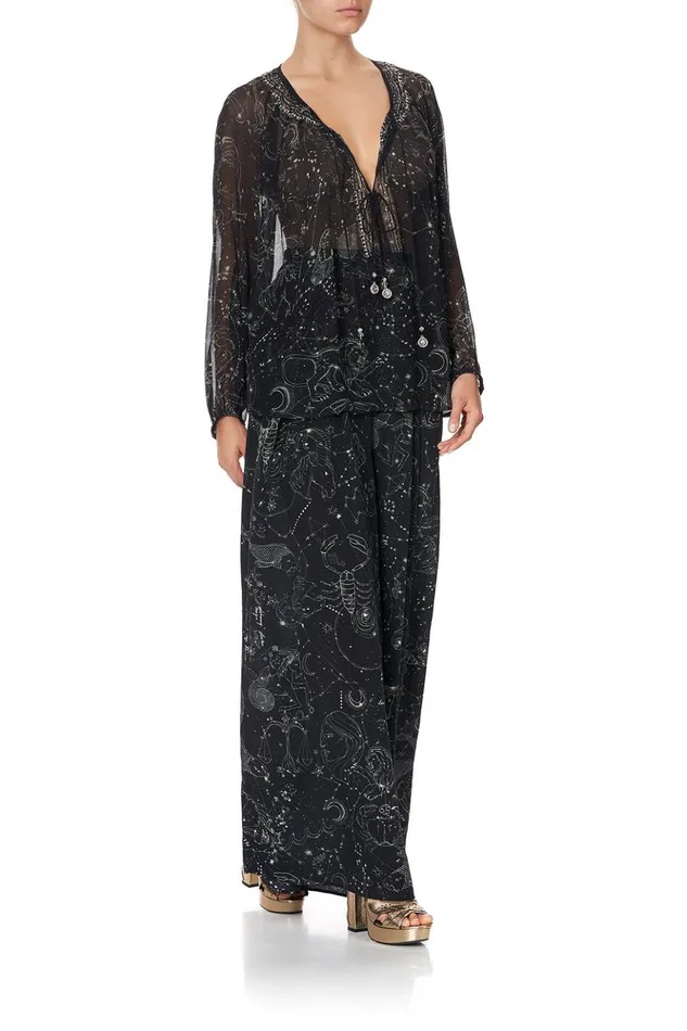 Women Tops Camilla Tie Front High Low Hem Blouse Moon Set