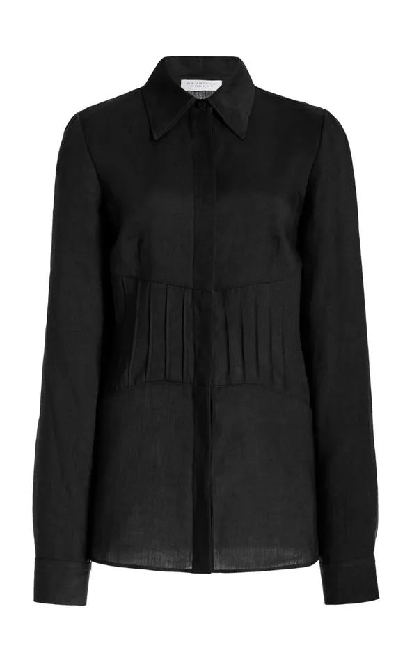 Women Tops Gabriela Hearst Duff Top In Black Aloe Linen
