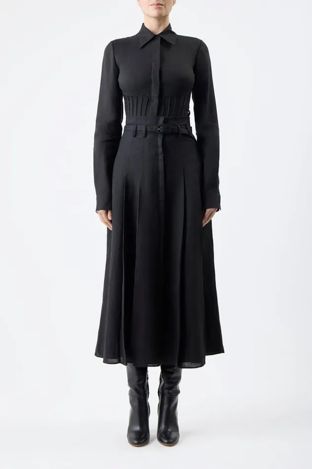 Women Tops Gabriela Hearst Duff Top In Black Aloe Linen