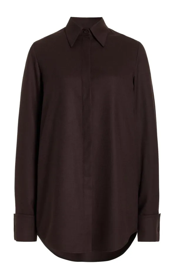 Women Tops Gabriela Hearst Etlin Shirt In Chocolate Superfine Wool